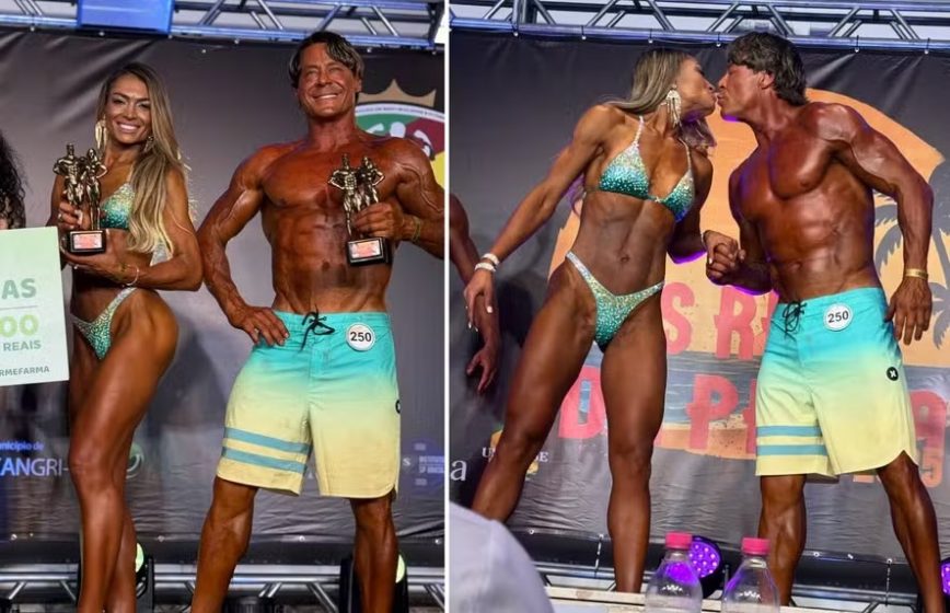 Theo Becker e a mulher ficam no top 3 em competição de fisiculturismo