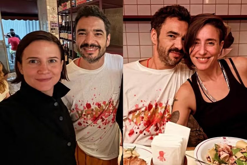 Caio Blat reúne nova namorada e cunhada atriz em jantar em São Paulo