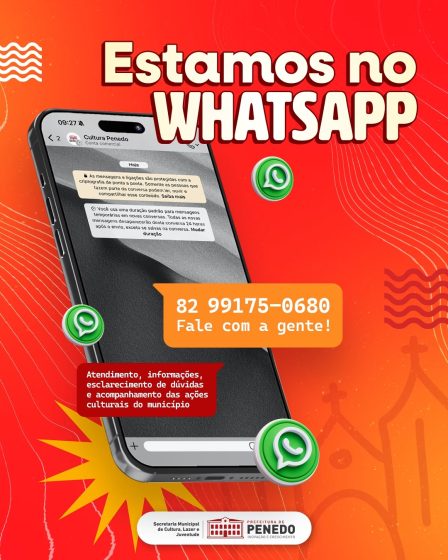 Cultura de Penedo disponibiliza número de WhatsApp para atendimento